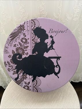 French Inspired Bon Jour Storage Box - Lavender with Black Silhouette